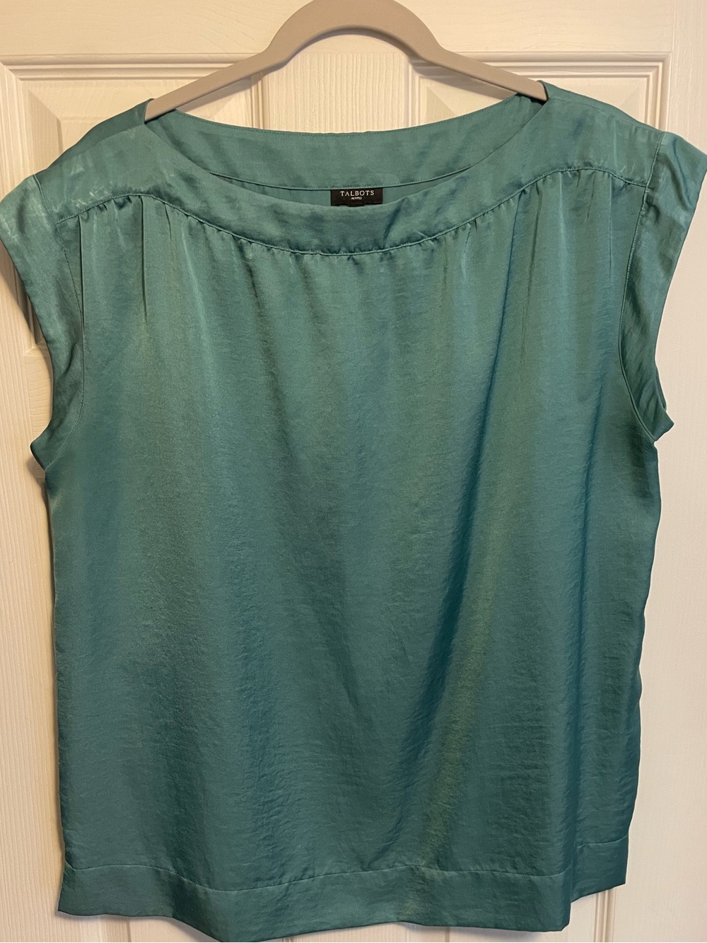 Talbots Teal Satin Cap-Sleeve Blouse
